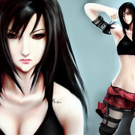 Prompt: high quality art of tifa lockhart with makeup, trending on artstartion