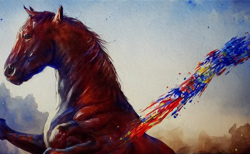 Image similar to a painting of pepsihorse trending on artstation in the style of greg rutkowski, 3 d, watercolor, beautiful, horse, pepsi