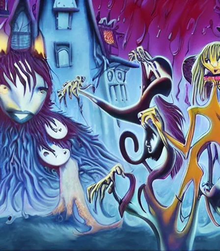 Prompt: Tim Burton style High School DxD by Alex Pardee and Nekro and Petros Afshar, and James McDermott,unstirred paint, vivid color, cgsociety 4K