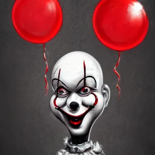 Prompt: surrealism grunge cartoon portrait sketch of a chicken with a wide smile and a red balloon by - michael karcz, loony toons style, pennywise style, horror theme, detailed, elegant, intricate