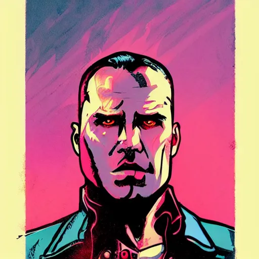 Image similar to a colorful comic noir illustration of billy zane in a mad max scene by queens of the stone age, by sachin teng, dark vibes, pastel lighting, cinematic, depth of field, 8 k, high contrast