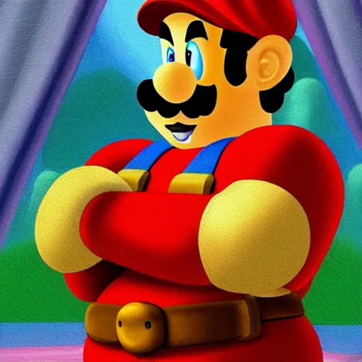 Image similar to a portrait of super - mario!!!!!! in the style of ( ( ( ( mona lisa ) ) ) ) painting by da vinci