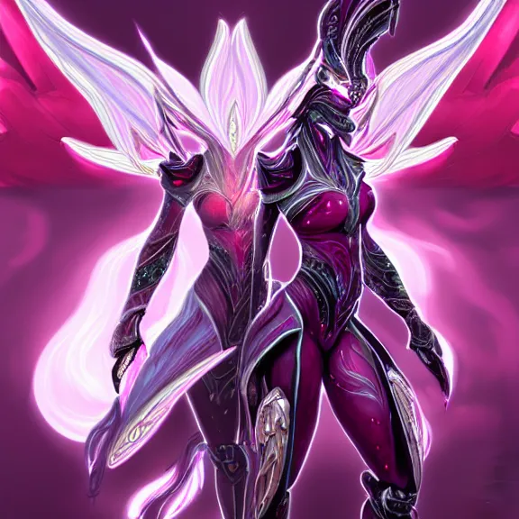 Image similar to highly detailed exquisite fanart, of a beautiful female warframe, but as a stunning anthropomorphic robot female dragon, with robot dragon head, doing an elegant pose, off-white plated armor, bright Fuchsia skin, full body shot, epic cinematic shot, realistic, professional digital art, high end digital art, DeviantArt, artstation, Furaffinity, 8k HD render, epic lighting, depth of field