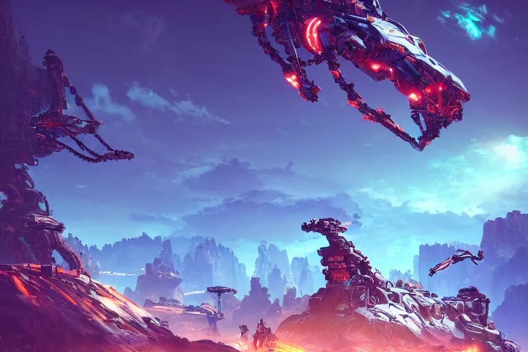 Image similar to slitherfang machine mecanical creature robot of horizon forbidden west horizon zero dawn radiating a glowing aura global illumination ray tracing hdr fanart arstation by ian pesty and alena aenami artworks in 4 k