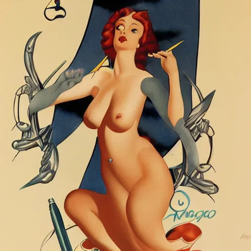 Image similar to cortana by alberto vargas, pinup