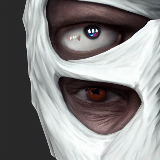 Image similar to a hyper realistic and detailed portrait of zum the planeswalker wearing a full face white marble mask completely hiding his face only showing it's eyes, focus on face, mystic, mysterious, merchant collector, 8k, no skin, black eyes, trending on artstation, masterpiece