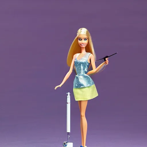 Image similar to barbie doing heroin with a syringe, toilet