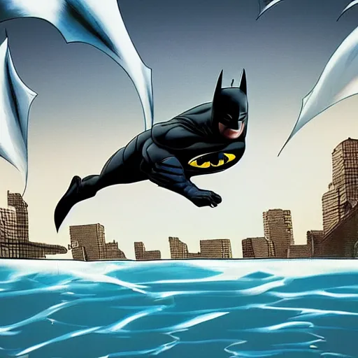 Prompt: batman diving in a pool