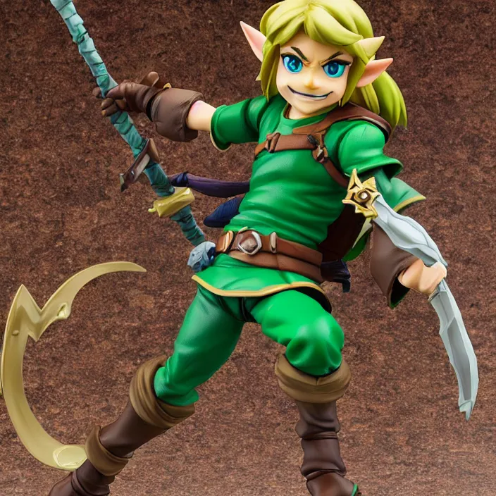 Prompt: Link, a GOOD SMILE figure of Link, figurine, detailed product photo,