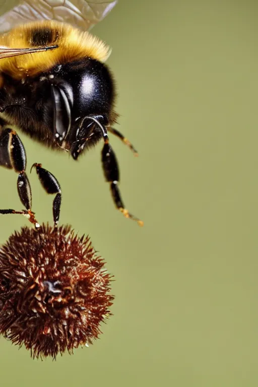 Prompt: a high resolution macro photo of a bee caught mid flight, the bee represents the hope over a new world