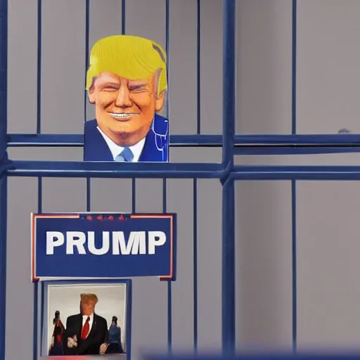 Image similar to a portrait of donald trump in a prison uniform