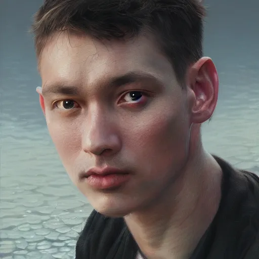 Image similar to duncan trussel closeup portrait, dramatic light, lake background, 2 0 0 mm focal length, midnight gospel, painted by stanley lau, painted by greg rutkowski, painted by stanley artgerm, digital art, trending on artstation