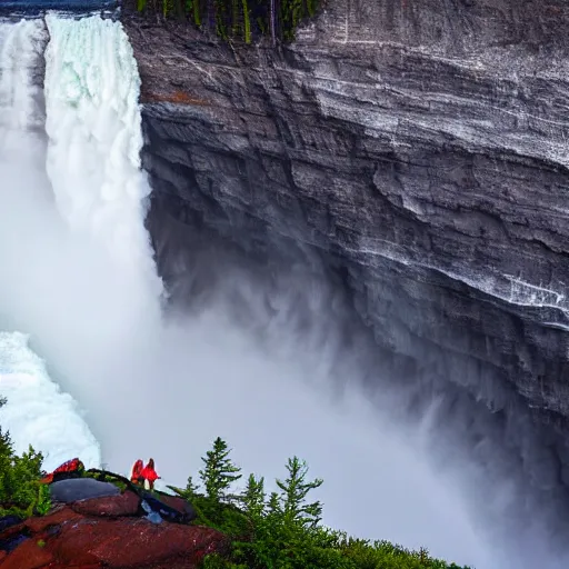 Prompt: tornado over Helmcken Falls, high definition, stormy