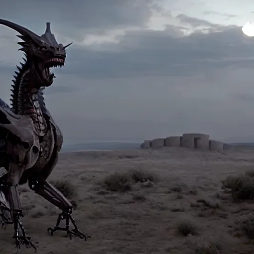 Prompt: cinematic still of westworld, intact si - fi robotic fantasy dragon machine, highly detailed