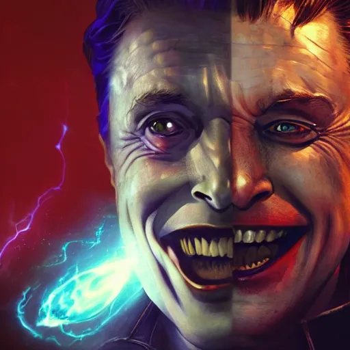 Prompt: portrait of elon musk as the joker as a spellcaster, league of legends amazing splashscreen artwork, splash art, natural light, elegant, photorealistic facial features, intricate, fantasy, detailed face, atmospheric lighting, anamorphic lens flare, cinematic lighting, league of legends splash art, hd wallpaper, ultra high details by greg rutkowski