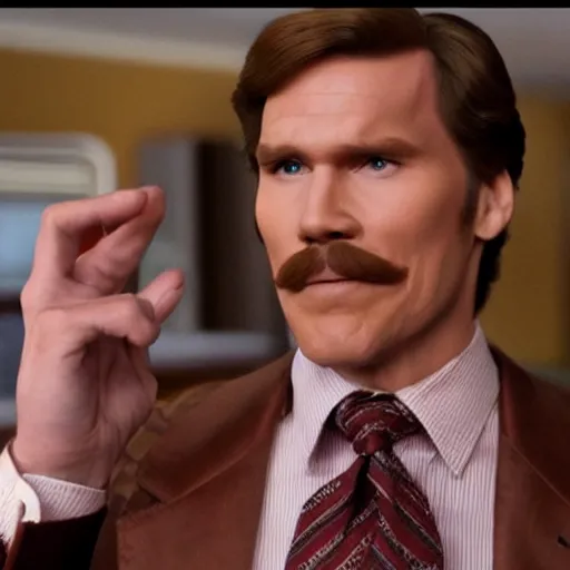 Image similar to Live Action Still of Jerma985 in Anchorman: The Legend of Ron Burgundy, real life, hyperrealistic, ultra realistic, realistic, highly detailed, epic, HD quality, 8k resolution, body and headshot, film still