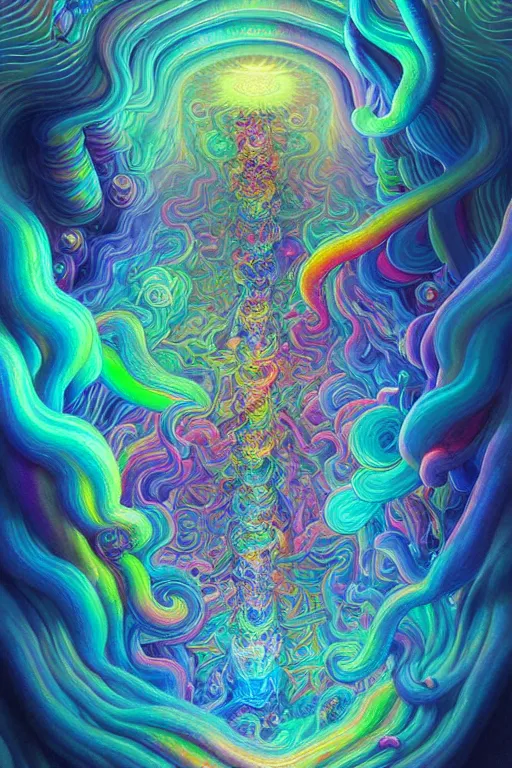 Image similar to spilled colorful liquid smoke and prismatic clouds opening portal to another dimension, dmt, psilocybin, lsd, detailed, intricate, elegant, highly detailed, digital painting, artstation, concept art, smooth, sharp focus, illustration, art by hana yata, and artem demura and beeple, octane render, unreal engine, 8 k