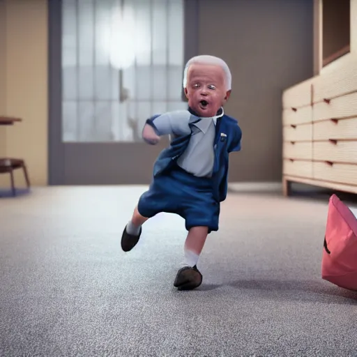 Image similar to joe biden chasing a child in the backrooms, hyper - realistic, 4 k, octane - render, realistic.