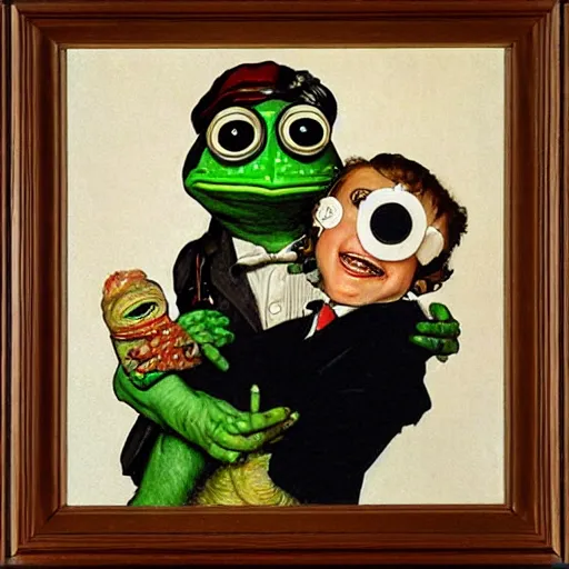 Image similar to doctor and pepe the frog by norman rockwell