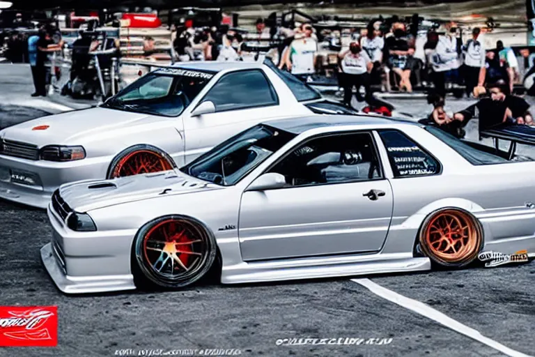 Prompt: lowered widebody r33 skyline drifting