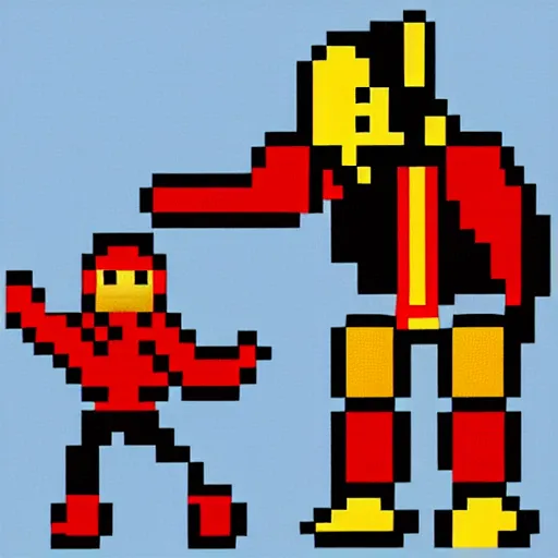 Prompt: Ironman vs Thor, 8x8 pixel art.