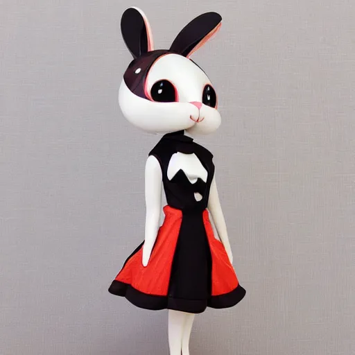 Image similar to beautiful fit female anthropomorphic rabbit with symetric face wearing dress, full body, 5 5 mm