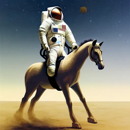 Prompt: a anthropomorphic horse - astronaut riding an horse like astronaut, hyperrealism, no blur, 4 k resolution, ultra detailed, style of ron cobb, adolf hiremy - hirschl, syd mead, ismail inceoglu, rene margitte