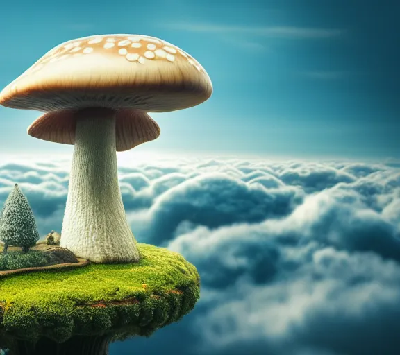 Image similar to a giant mushroom that has a city built on it and stretches above the clouds. highly detailed 8 k. intricate. lifelike. soft light. nikon d 8 5 0. cinematic post - processing