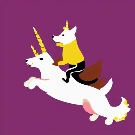 Image similar to vector illustration of a corgi riding a unicorn, detailled vector illustration, digital art, artstation