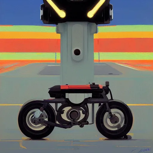 Prompt: 🌈 abstract motorcycle engine droid by atey ghailan and edward hopper