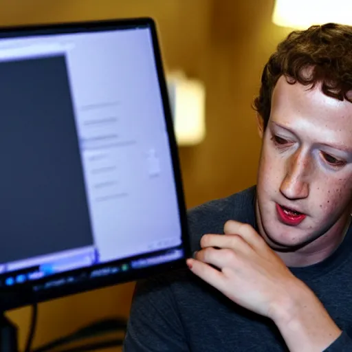 Prompt: Mark Zuckerberg breaking his computer because he is upset with a Twitter post