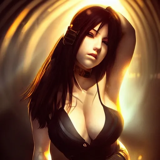 Prompt: Seductive Tifa Lockhart portrait, full frontal centred, atmospheric lighting, painted, intricate, volumetric lighting, beautiful, golden hour, sharp focus, ultra detailed, by Leesha Hannigan, Ross Tran, Thierry Doizon, Kai Carpenter,Ignacio Fernández Ríos
