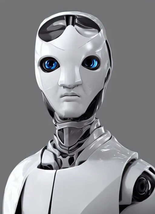 Image similar to portrait of a futuristic blanco ceramic Spanish prince humanoid robot macho guapo with a handsome face and muscular body, trending on cgsociety