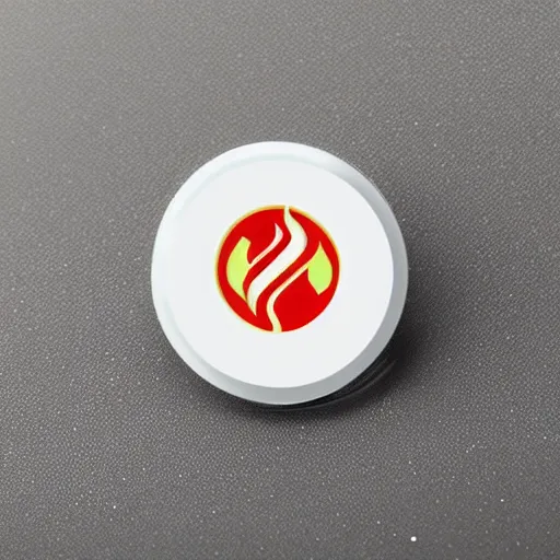 Prompt: a photo of a retro art deco minimalistic clean fire warning enamel pin, studio lighting, behance