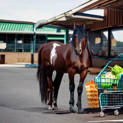 Prompt: horse shopping for groceries, 4k