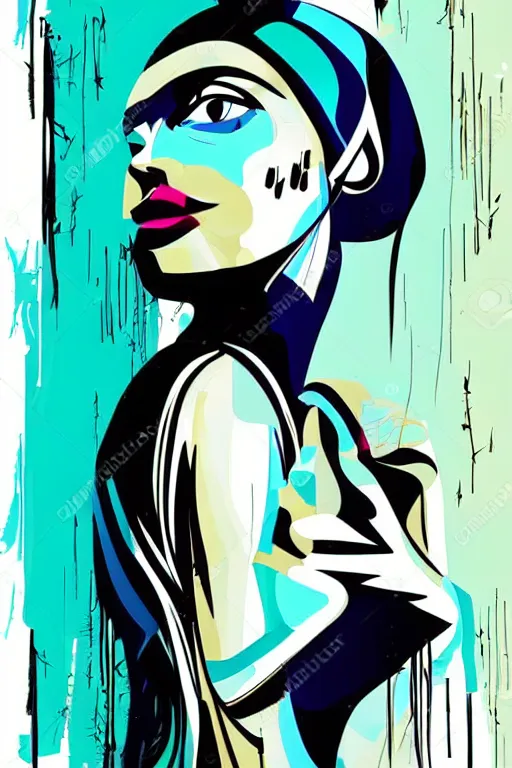 Image similar to vector style the abstract painting of an image of a lady artistic flat illustration, cyber punk minimal figure art, soft colors mono chromatic, art in the style of Bryen Frost