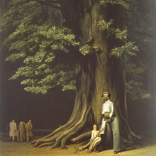 Prompt: huge tree with a lot of hangmans, southern gothic art, 1 9 th century scene, painted by friedrich caspar david
