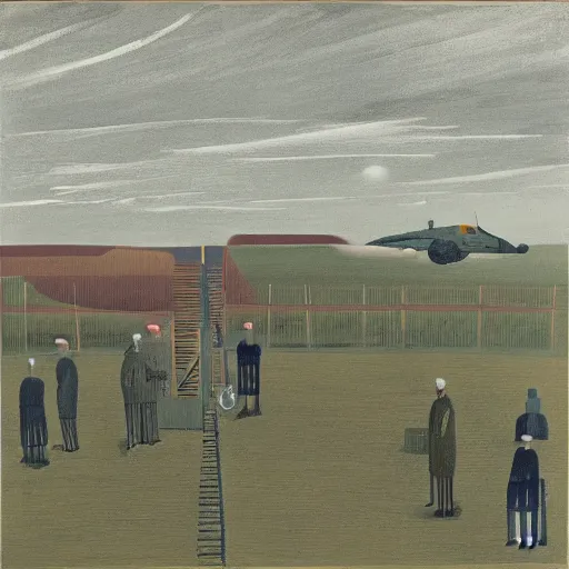 Prompt: morning on the tarmac, eric ravilious, 1 9 4 1