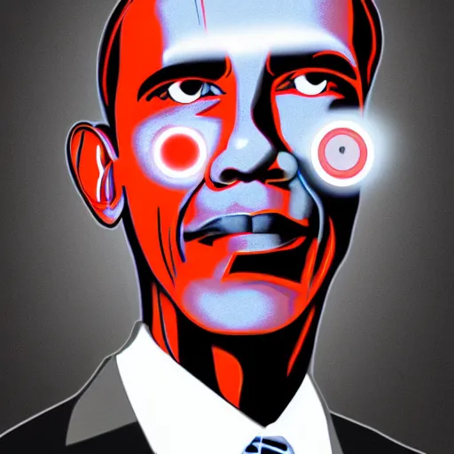 Prompt: Cyborg Obama with glowing eyes