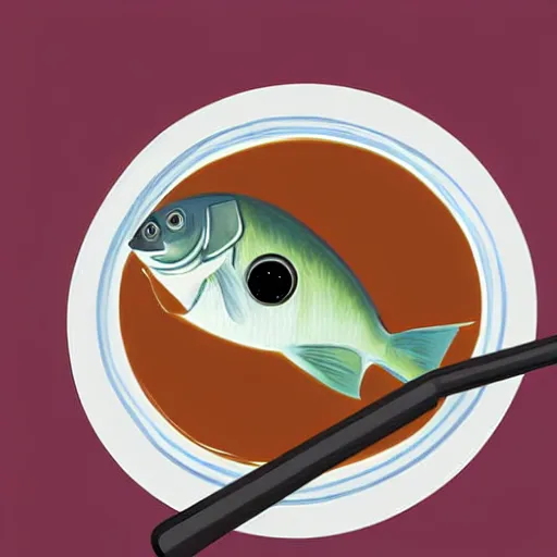 Image similar to a digital painting of a real fish drinking coffee by a straw, hyperrealism