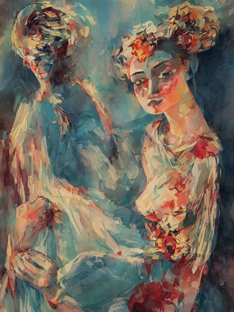 Prompt: a beautiful painted illustration a woman by alexandra dvornikova,