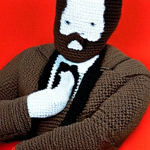 Image similar to A crocheting version of Orson Welles