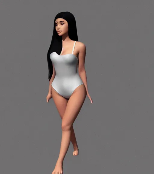 Prompt: anime 3d render, kylie Jenner wearing a swimsuit in an abandoned school, pose: rear hand on waist