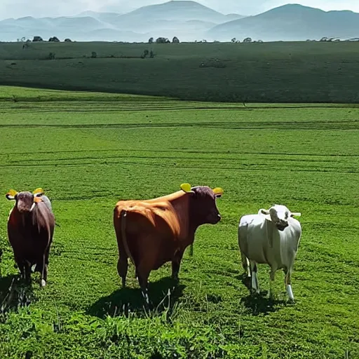 Image similar to star trek borg drones supervising cows on a beautiful farm, 4 k