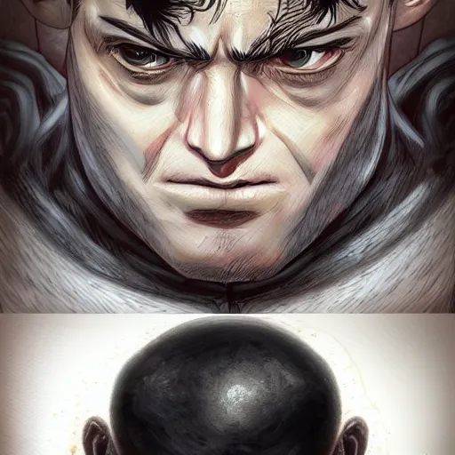 Prompt: a portrai with Guts from berserk , artstation, deviantart, semirealistic style, digital art , digital painting