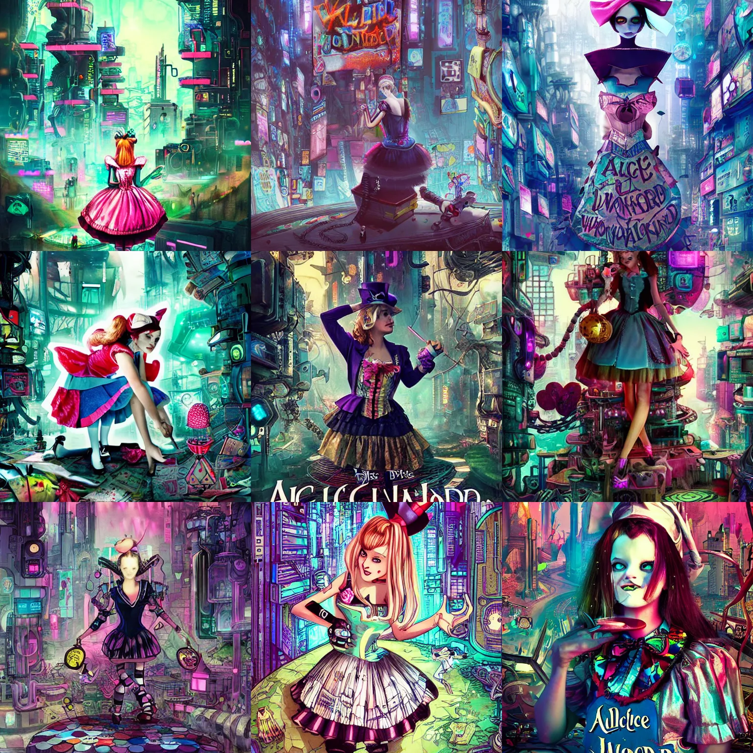 Prompt: Alice in Wonderland, Cyberpunk