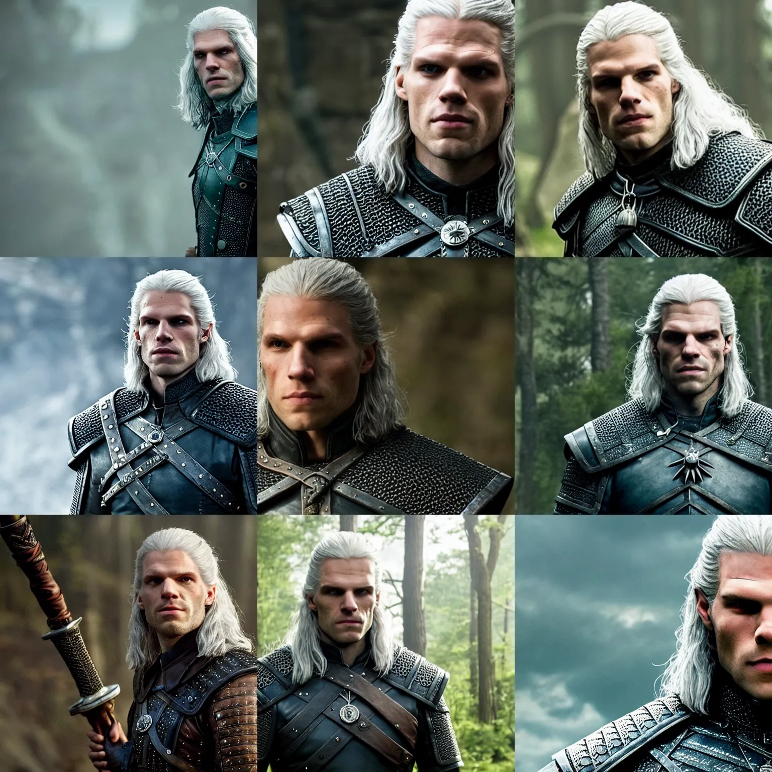 Prompt: film still of jesse eisenberg as geralt of rivia!!!! in netflix's the witcher ( 2 0 2 2 )