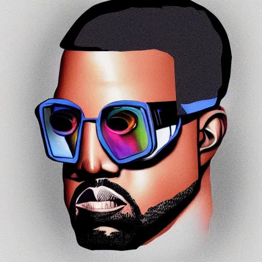 Prompt: : kanye west wearing vr goggles, shepard fairy style art, digital art, illustration, art station