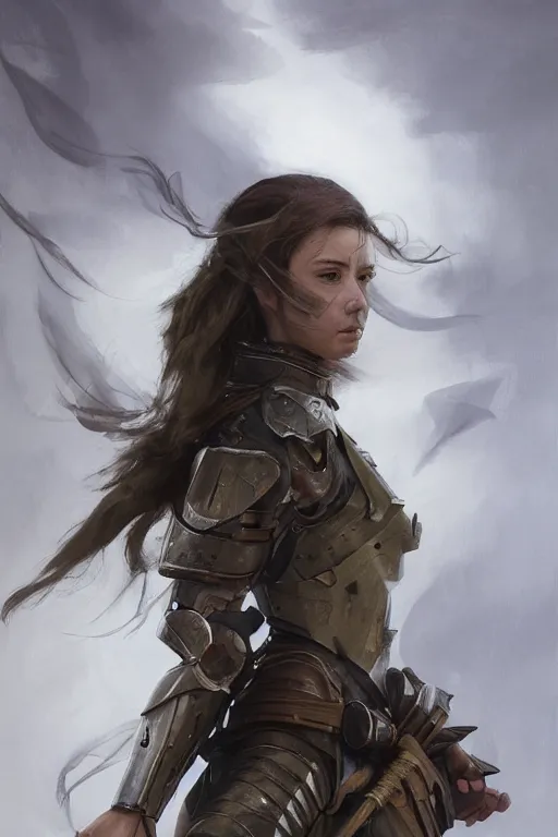 Prompt: a photorealistic painting of an attractive young girl, partially clothed in battle armor, olive skin, long dark hair, beautiful bone structure, symmetrical face, perfect eyes, intricate, elegant, digital painting, concept art, illustration, sharp focus, minimal artifacts, from Metal Gear, in the style of Ruan Jia and Mandy Jurgens, by Greg Rutkowski, trending on Artstation, award winning