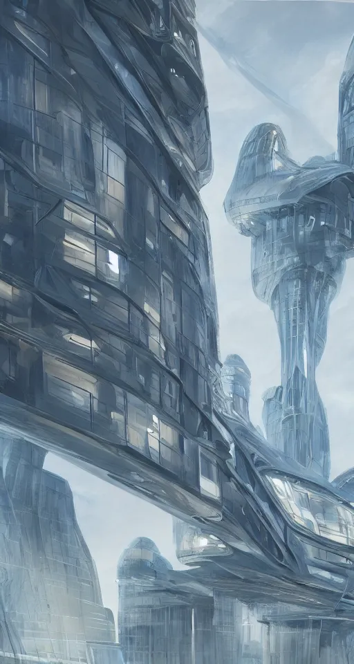 Prompt: huge futuristic building, illustration by noah bradley, detailed, sharp, 8 k